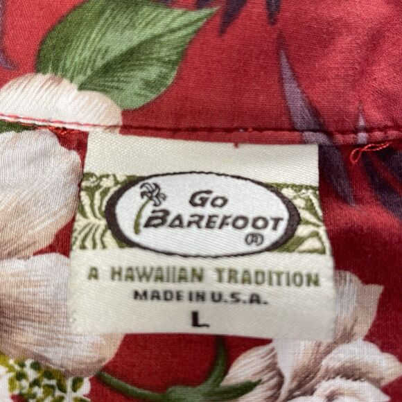 Go Barefoot Mens Button Up Short Sleeve Hawaii Floral Red- L - Picture 5 of 11